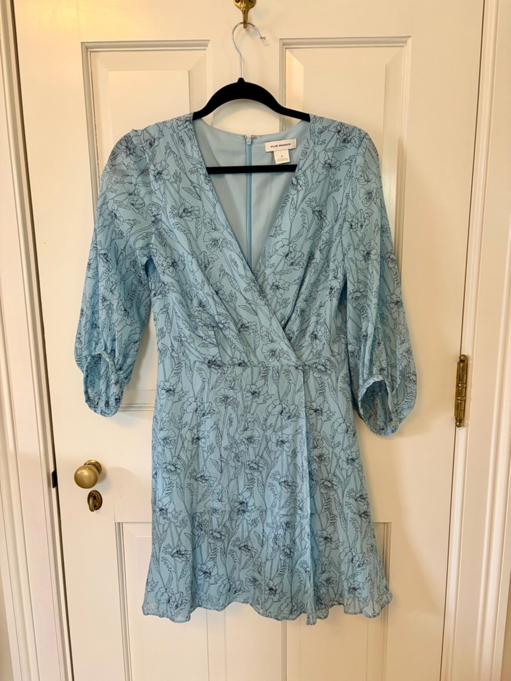 Club Monaco Baby Blue Floral Wrap-Style Mini Dress
